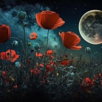 Poppy field at night