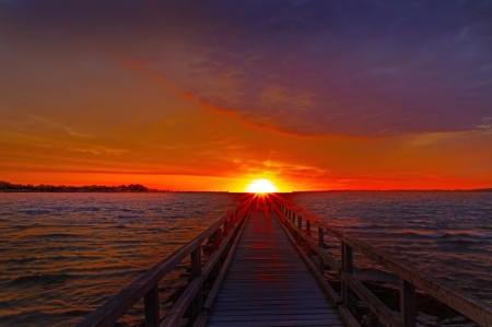 Pier - hullamok, molo, napkelte, strand, tenger