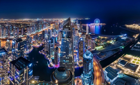 Dubai at Night - night, dubai, lights, photography