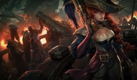 Miss Fortune - hat, fantasy, redhead, miss fortune, league of legends, pirate, girl, lol