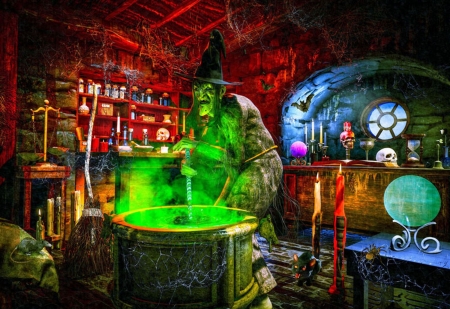 Witch's Brew - artwork, kettle, digital, room