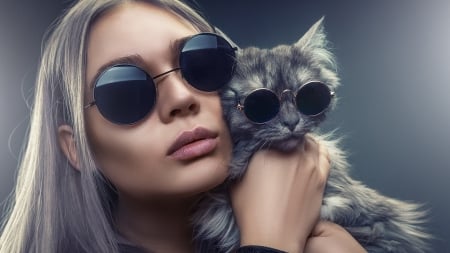 :) - model, woman, girl, pisici, face, cat, sunglasses