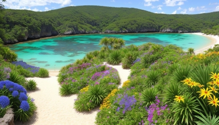 Private island - dombok kozott van egy to, hegy, strand, szabadban, sziget, tajkep, termeszet, viragok