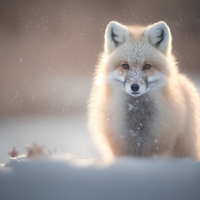 Red fox sitting in the  snow