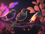 Birds sitting on a branch in the forest