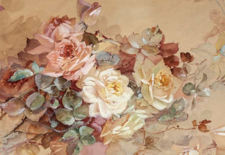 Roses - franz a bischoff, pictura, painting, trandafir, rose, flower, pastel