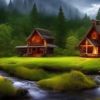 Cabins by Forest Stream