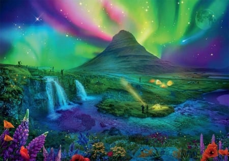 FANTASY VIEW - colorful, mountains, waterfall, painting