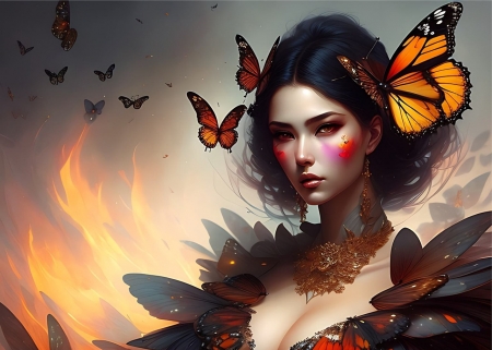 Gothic beauty - elenk szinek, gotikus, lany, pillangok, szepseg