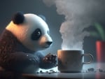 Cute panda with hot coffee