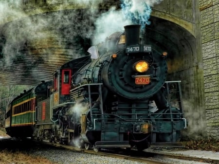 Green Mountain Express - steam, train, locomotive, painting, artwork