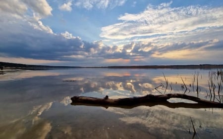 Lake in Latvia - calm, Latvia, clouds, lake, reflection