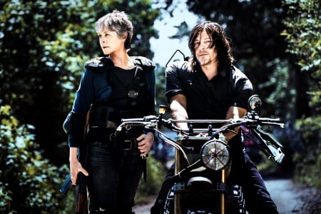 The Walking Dead 2010 - - motircycle, motorcycle, actor, carol, tv series, daryl, man, actress, woman, norman reedus, the walking dead, melissa mcbride, couple