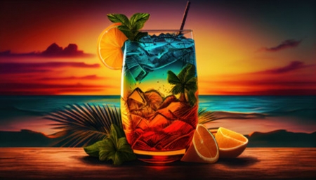 Cocktail - beach, glass, ice, lemon, summer