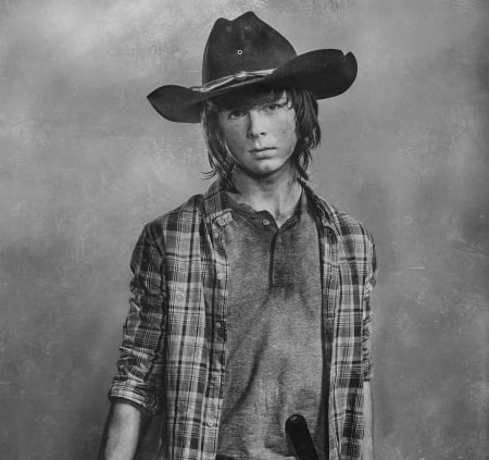 The Walking Dead 2010  - - hat, actor, tv series, copil, child, boy, black, carl, white, bw, the walking dead, chandler riggs