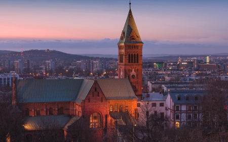 Church in Krakow, Poland - Krakow, Poland, church, panorama, dusk