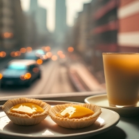 Coffee cup and cakes