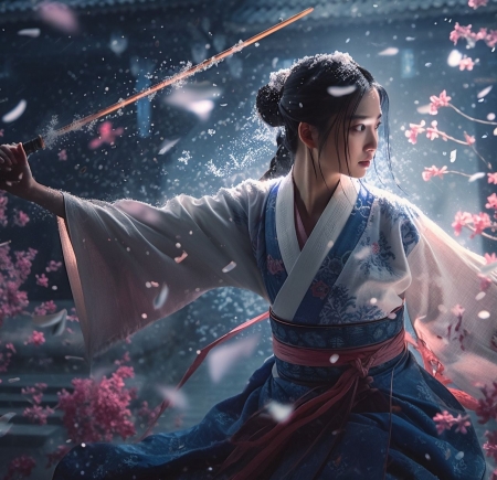  Beauty - Samurai Warrior - azsia, harcos, kard, lany, sakura, szamuraj, szepseg