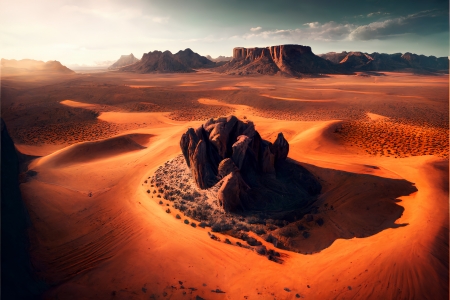 Wadi Rum desert in Jordan - Orange, Dune, Sun, Shot, Sunset