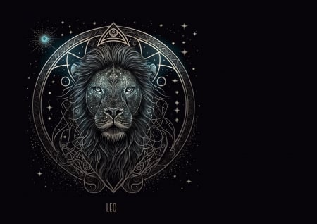 Zodiac ~ Leo - black, fantasy, leo, astrology, lion, stars, zodiac