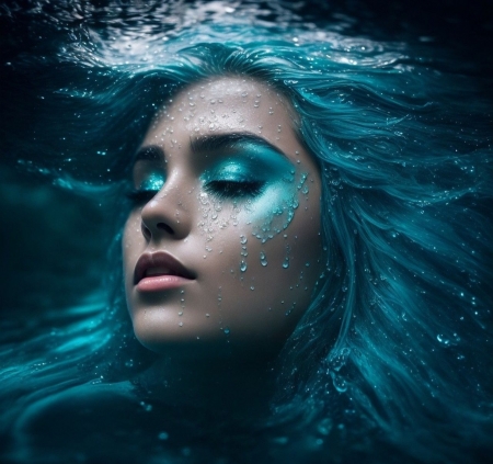 Girl with closed eyes - absztrakt, csukott szemek, hosszu haj, lany, viz cseppek