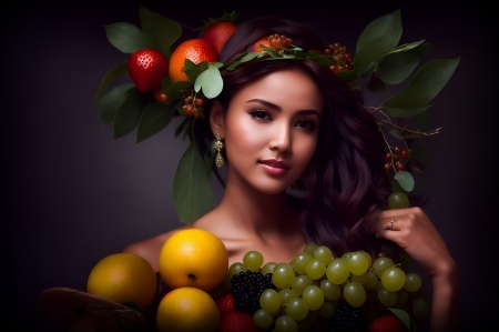 Beauty with fruits - gyumolcsok, lany, modell, szepseg