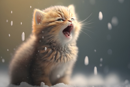 Cute little  kitten - Adorable, Fur, Snowfall, Flurry