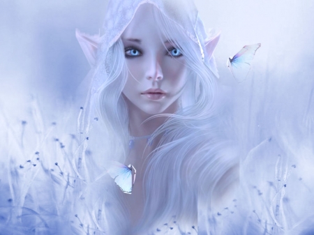 Pastel Fairy - bright, beautiful, colorful, blue, pastel, white, vibrant, butterflies, fairy, fantasy, vivid, bold