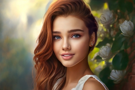 Beauty - lany, portre, feher, divatos, vonzo, szepseg, virag, modell