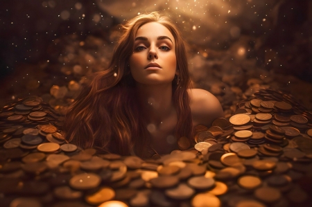 Woman and gold - arany, elbuvolo, ermek, foldon, lany, penz