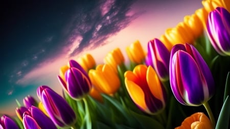 Tulips art - flowers, colorful, tulips, beautiful, art