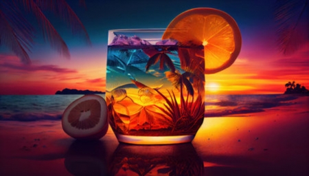 Cocktail on a tropical beach at Sunset