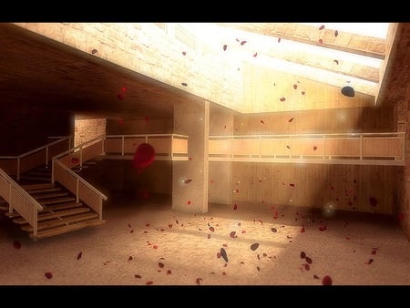 Floating Petals - sunlight, empty, floating, staircase, room, rose petals, skylight