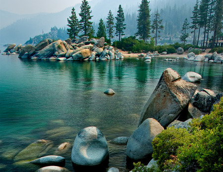 Lake view - lake, stone, coast, green