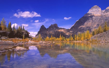 Yoho National Park British Columbia Canada - clouds, trees, water, scenery, blue, landscape, forest, skies, nature, lake, mountains