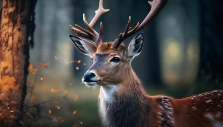 Young deer in  a forest - Autumn, Wildlife, Forest, Outdoor, Animal