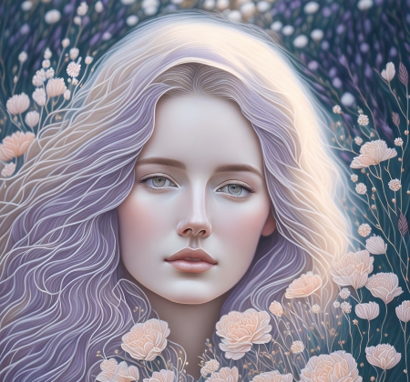 Beautiful woman in pastel - white, blond, abstract, art, CG, beauty, woman, pastel, pink, flowers