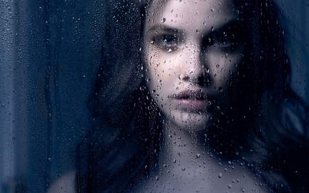 Barbara Palvin - model, rain, glass, drops, face, girl, water, woman