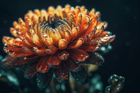 Orange colored flower with raindrops