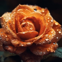 Orange rose with raindrops