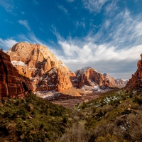 Surrounded by red cliffs on the way up to Angel's Landing in Zion National Park - Utah