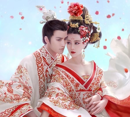 Fantasy couple - empress, da congjun, portrait, fan bingbing, man, frumusete, fantasy, aet, red, woman, asian, couple