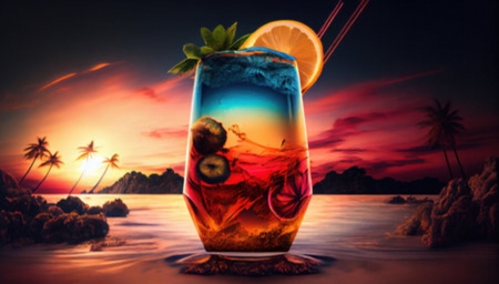 Cocktail on tropical beach - drinks, sandy, summer, sunset