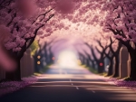 Cherry blossom on a road