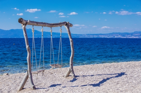 Swing on Beach - sand, swing, coast, beach