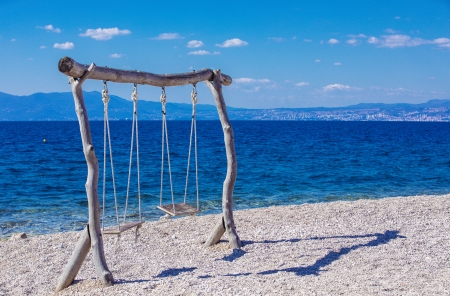 Swing on Beach - swing, coast, sand, beach