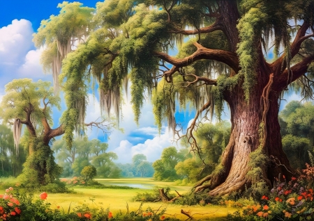 Fantasy forest - absztrakt, erdo, fak, levelek, taj, zold