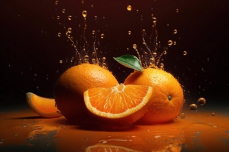 Ripe oranges - fresh, oranges, splash, water