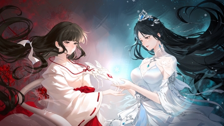 :) - couple, inuyasha, girl, tagme, zhu xian, blue, lu xueqi, tiara, anime, miko, red, manga