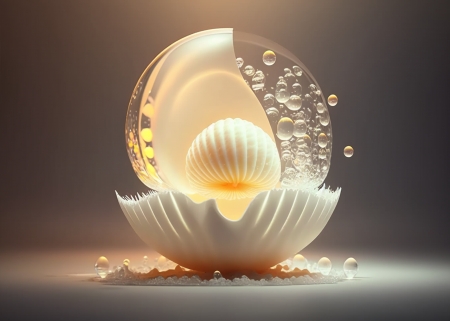Fantasy pearl shell - bubbles, dream, glowing, pearl, shell